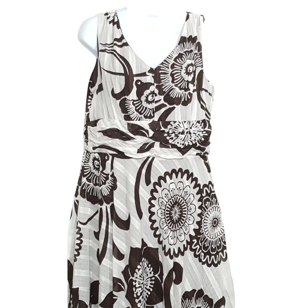 Vintage 90s Y2K Sleeveless Dress 12 Babydoll Lined Brown Floral Zip V Neck